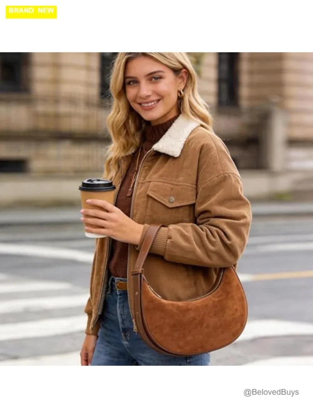 Suede Crossbody Bag Crescent Shoulder Hobo Handbag Vintage Tote with Adjustable